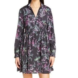 Ted Baker Purple and Blue Smocked Sundress with Notched Collar. Pre-Owned.